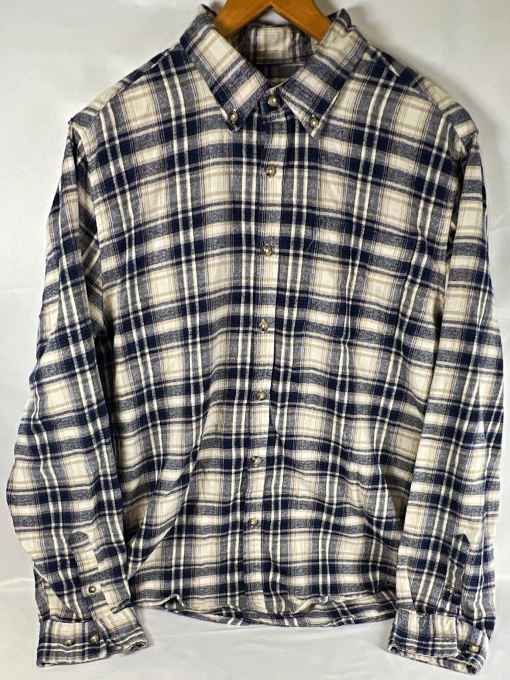 Mountain Ridge Men's Blue White Plaid Flannel Button-Down Shirt Long Sleeve M